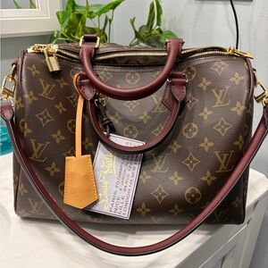 Brown Monogram Speedy with Burgundy Trim